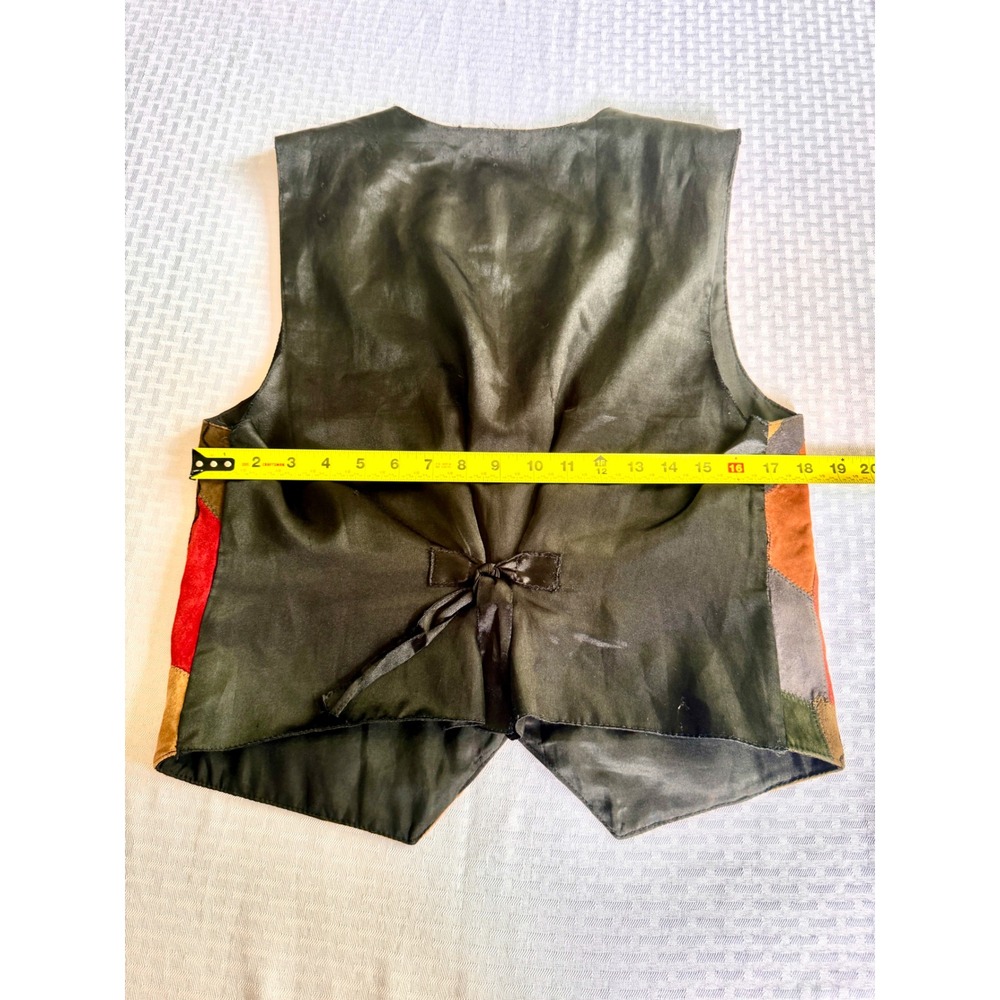 AJNY Vintage Patchwork Leather Boho Vest Med Floral Suede Earth Tone 90s Retro - Picture 4 of 14